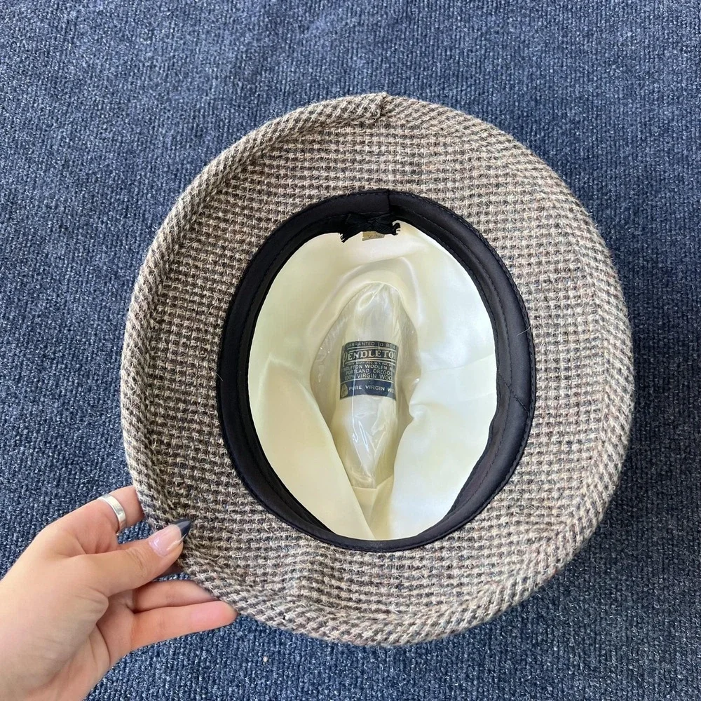 Pendleton Hat Fedora Fitted Mens 7 3/8 Gray Brown Tweed Wool Feather‎ Trilby